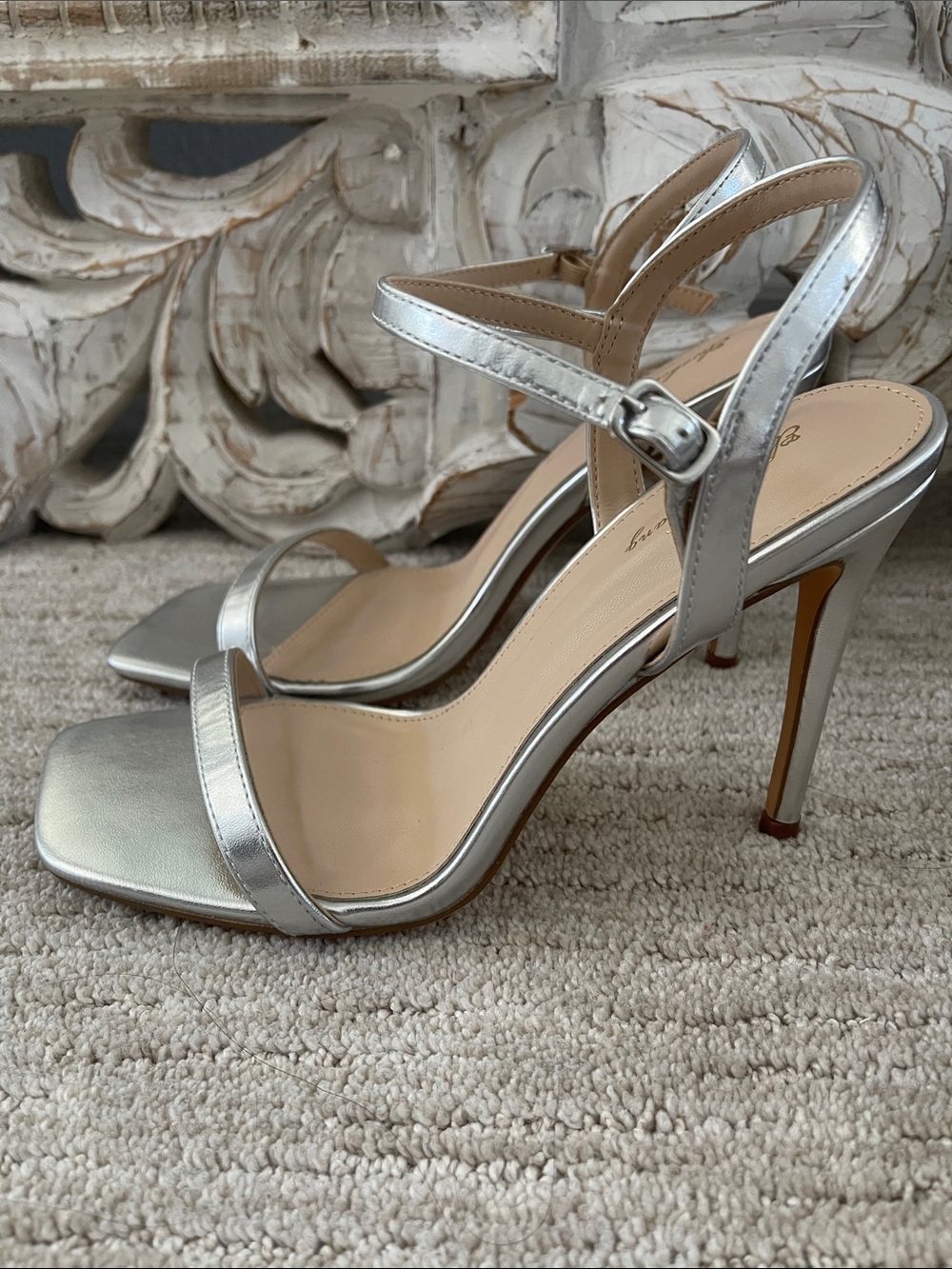 ELIZABETH TANG Metallic Silver Strappy High Heel Sandals - Women
